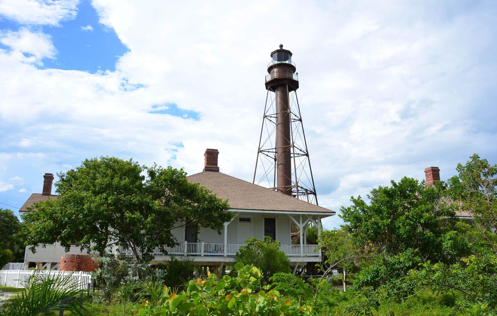 Sanibel Island Lighthouse and keepers' cottage at the island's east end